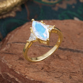 6 Prong Marquise Cut Three Stone Moonstone Engagement Ring Anniversary Gift for Women